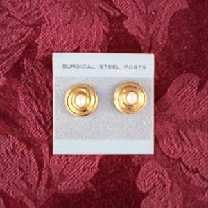NWT- Gold Stud Earrings with Pearl Accents